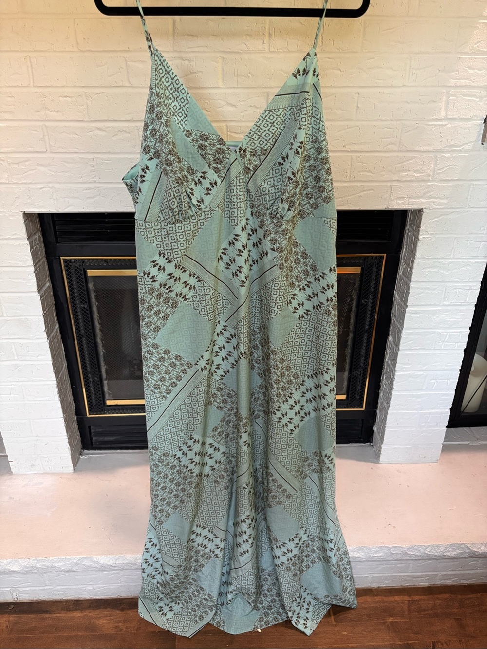 Mint-Green Printed Slip Maxi Dress with Adjustable Straps